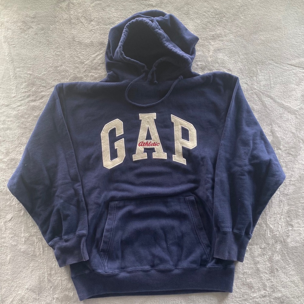 Vintage Gap Athletic Navy Blue Spellout Hoodie Sweatshirt Medium Arch Logo